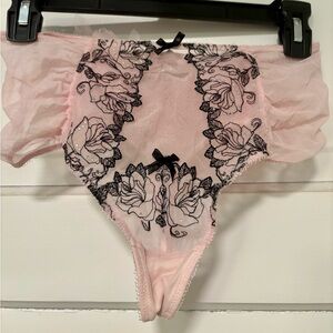 Victoria's Secret Pink and Black Floral Lace Panty